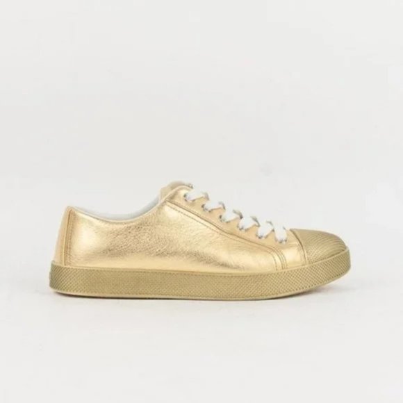 Prada Gold Leather Cap-Toe Sneakers - Picture 1 of 7